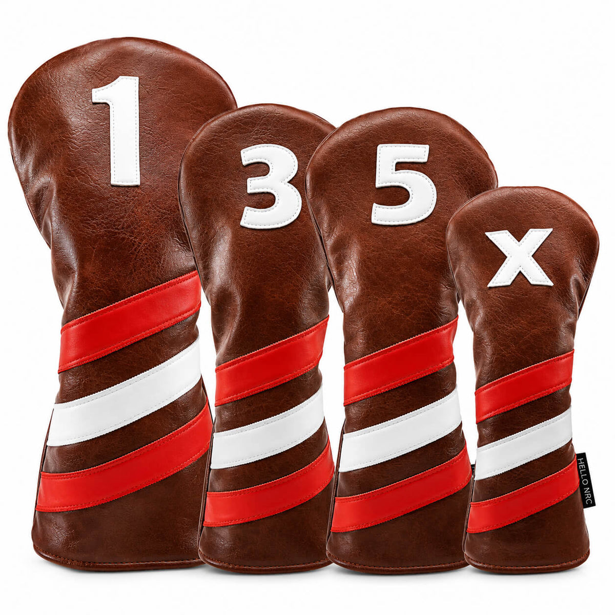 Retro brown PU leather golf headcovers for driver, fairway wood and hybrid clubs