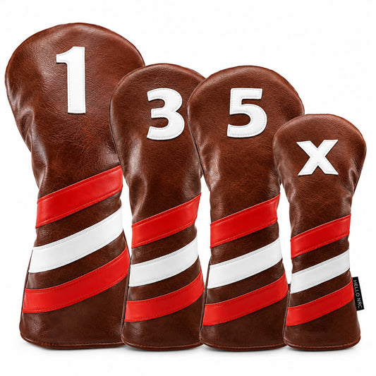 Retro brown PU leather golf headcovers for driver, fairway wood and hybrid clubs
